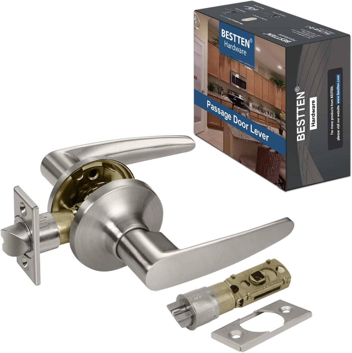 [5 Pack] All Metal Entry Door Lever Lock with Removable Latch Plate, Satin Nickel V485
