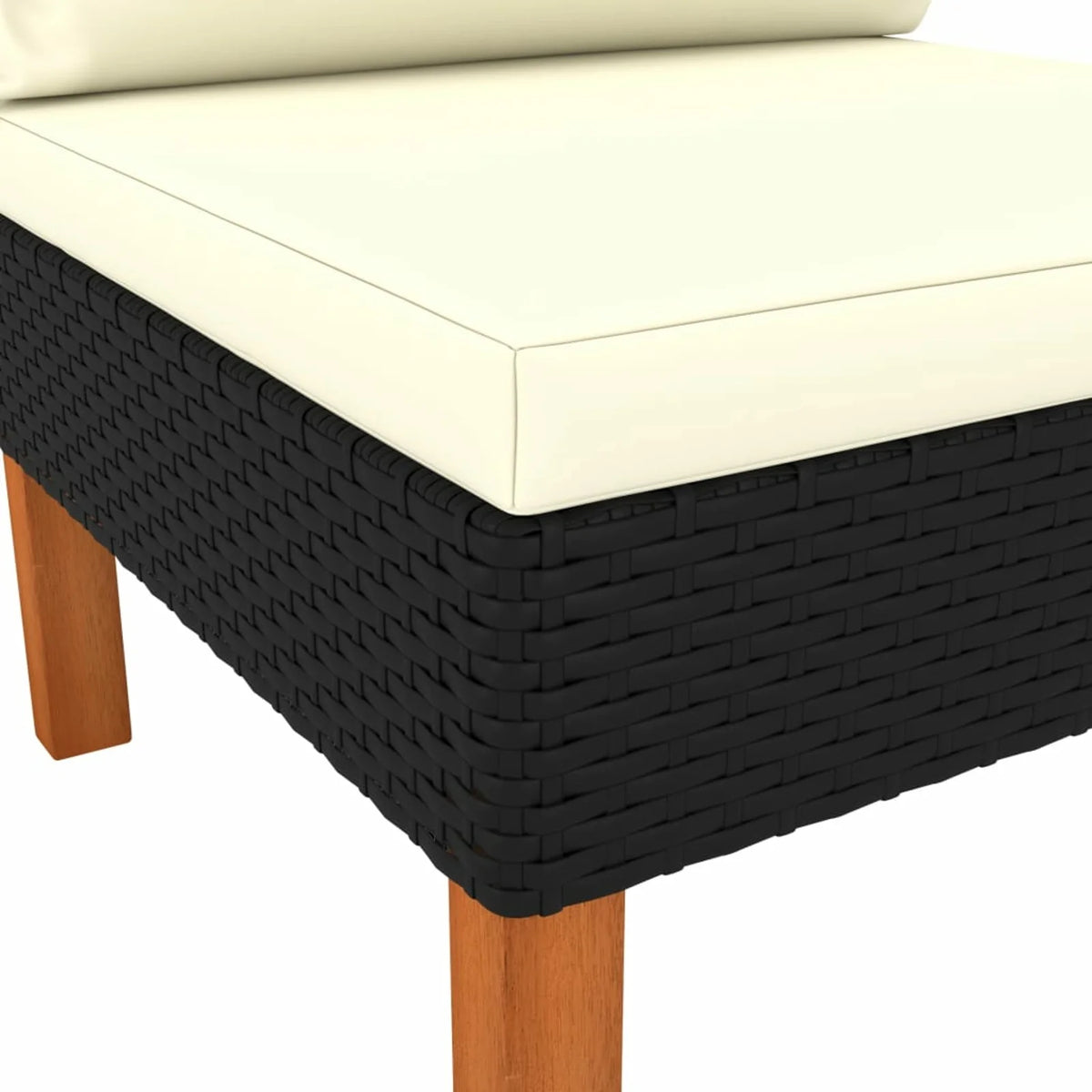 Middle Sofa with Cream White Seat and Back Cushions Black Poly Rattan Eucalyptus Wood Outdoor Sofa C23813