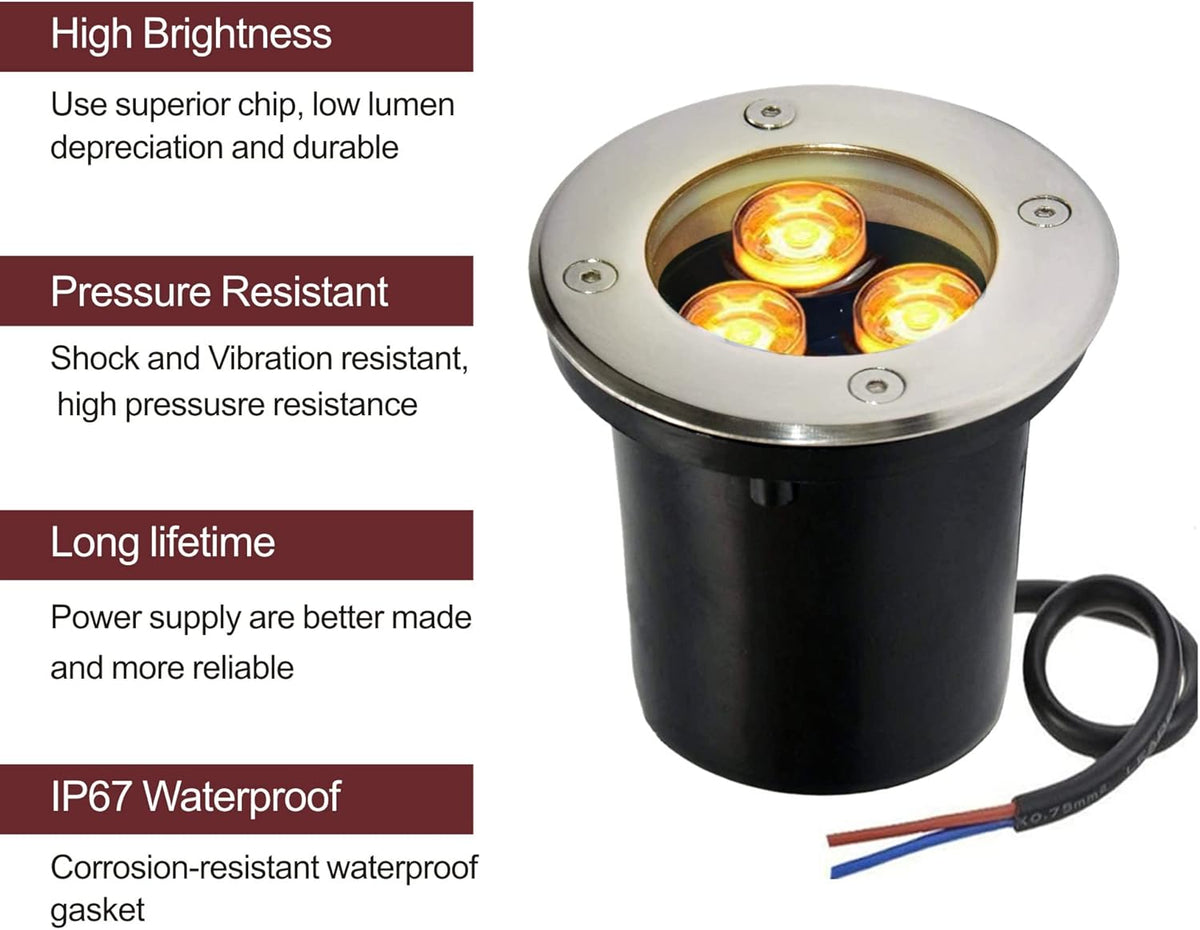 LED Buried Light 3W Warm White IP65 Outdoor Recessed 12V Garden Landscape Lighting (4 Packs) E95935