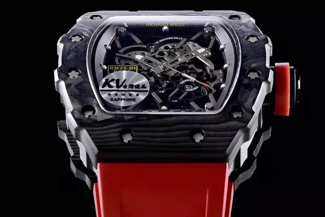 Black Bezel Red Markers Red Rubber Strap Watch I54043