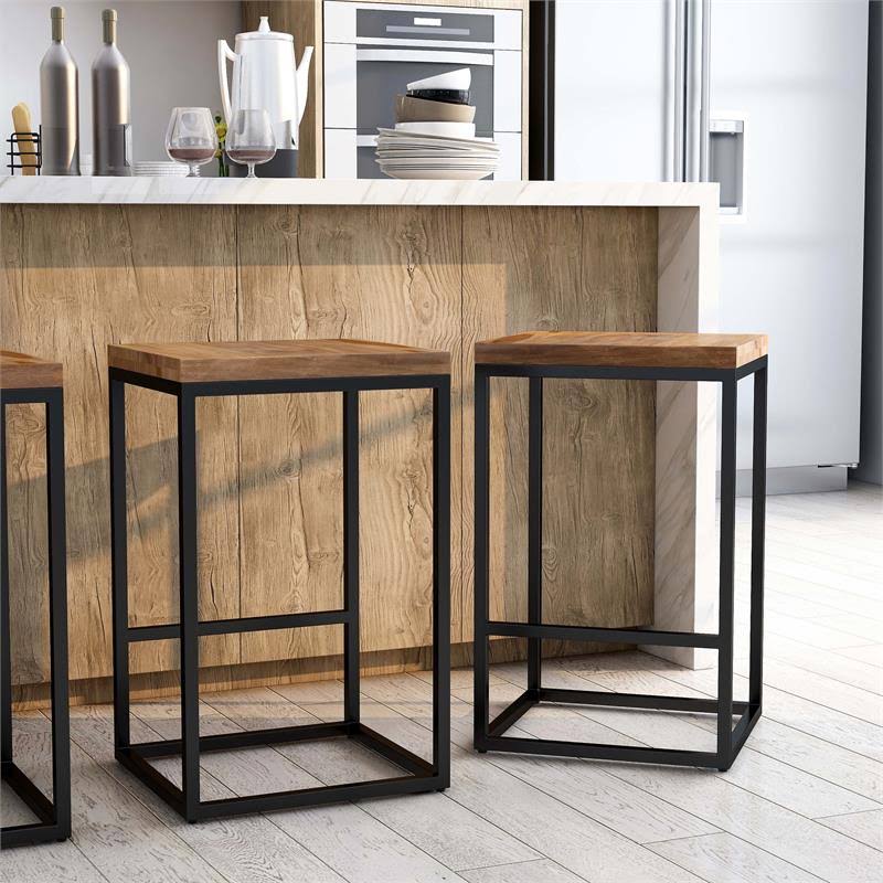 Golden Brown Wood Barstool Set of 2 D6653