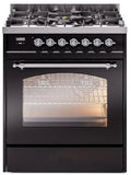 30 Dual Fuel Propane Gas Range in Black with Chrome Trim F278