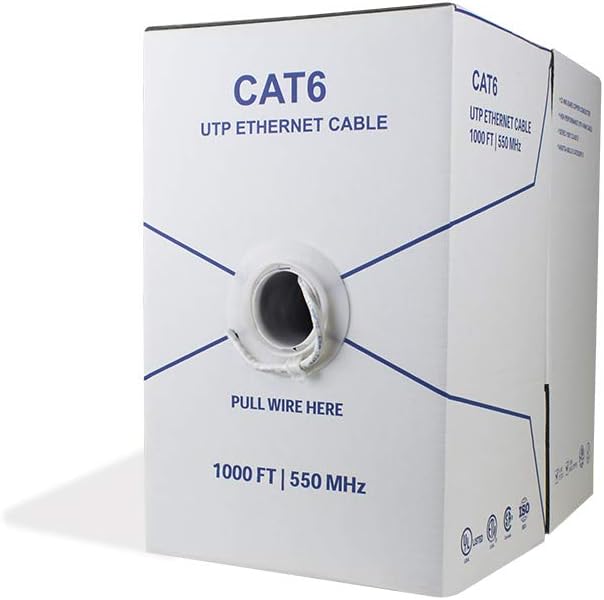 Cat6 Riser 1000ft 23AWG 4 Pair Solid Bare Copper UTP Bulk Ethernet Cable Blue X922532