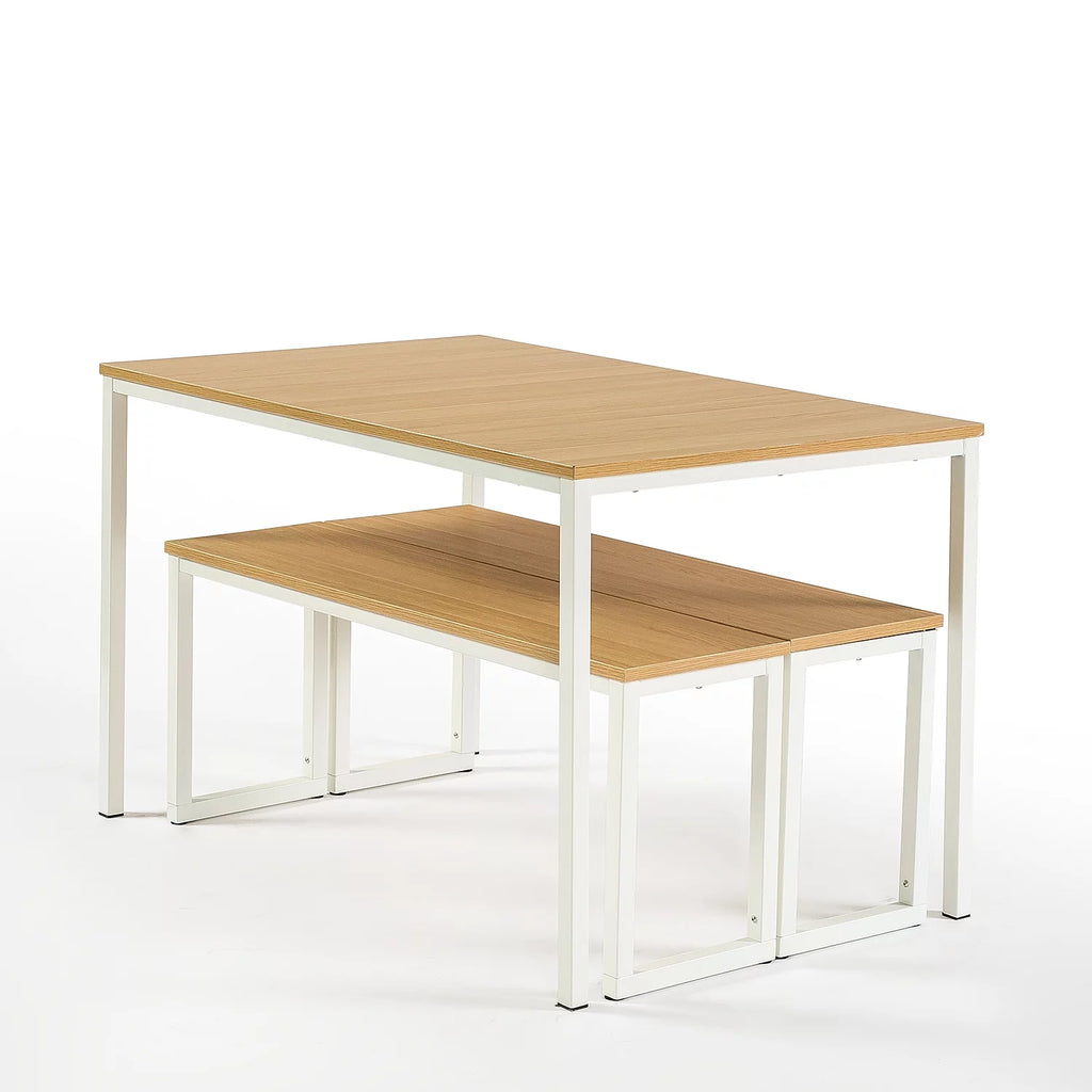 White Metal 3 Piece Dining Table with Benches X211306
