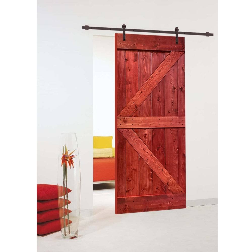 Walnut Stained Wood Interior Sliding Barn Door with Hardware Kit S55236