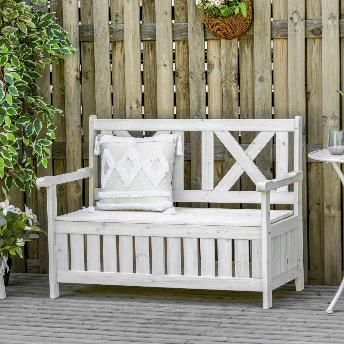 White Wooden Storage Bench K47976