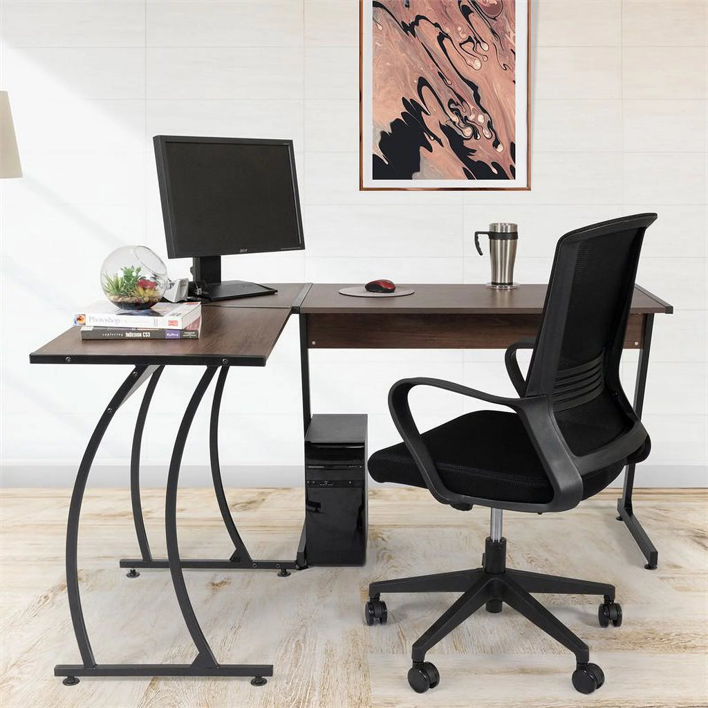 Aged Oak L-Shaped Corner Computer Desk V41179