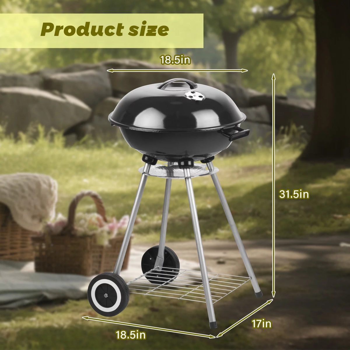 Charcoal Grills, Portable BBQ Kettle Grill, Heavy Duty Coal Grills, Black N38530