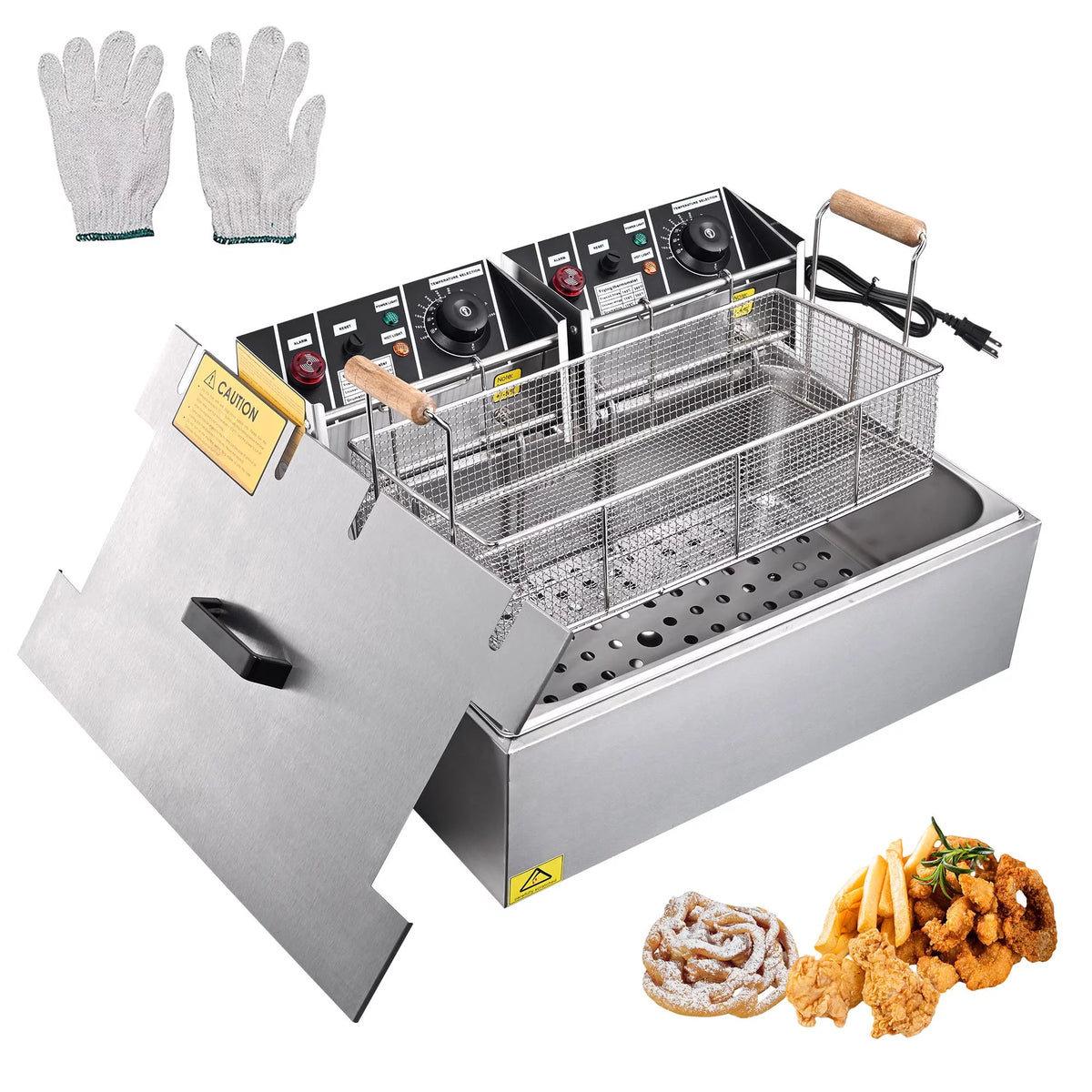 5000W 20L Electric Deep Fryer Stainless Steel Single Large Tank Basket Lid X167209