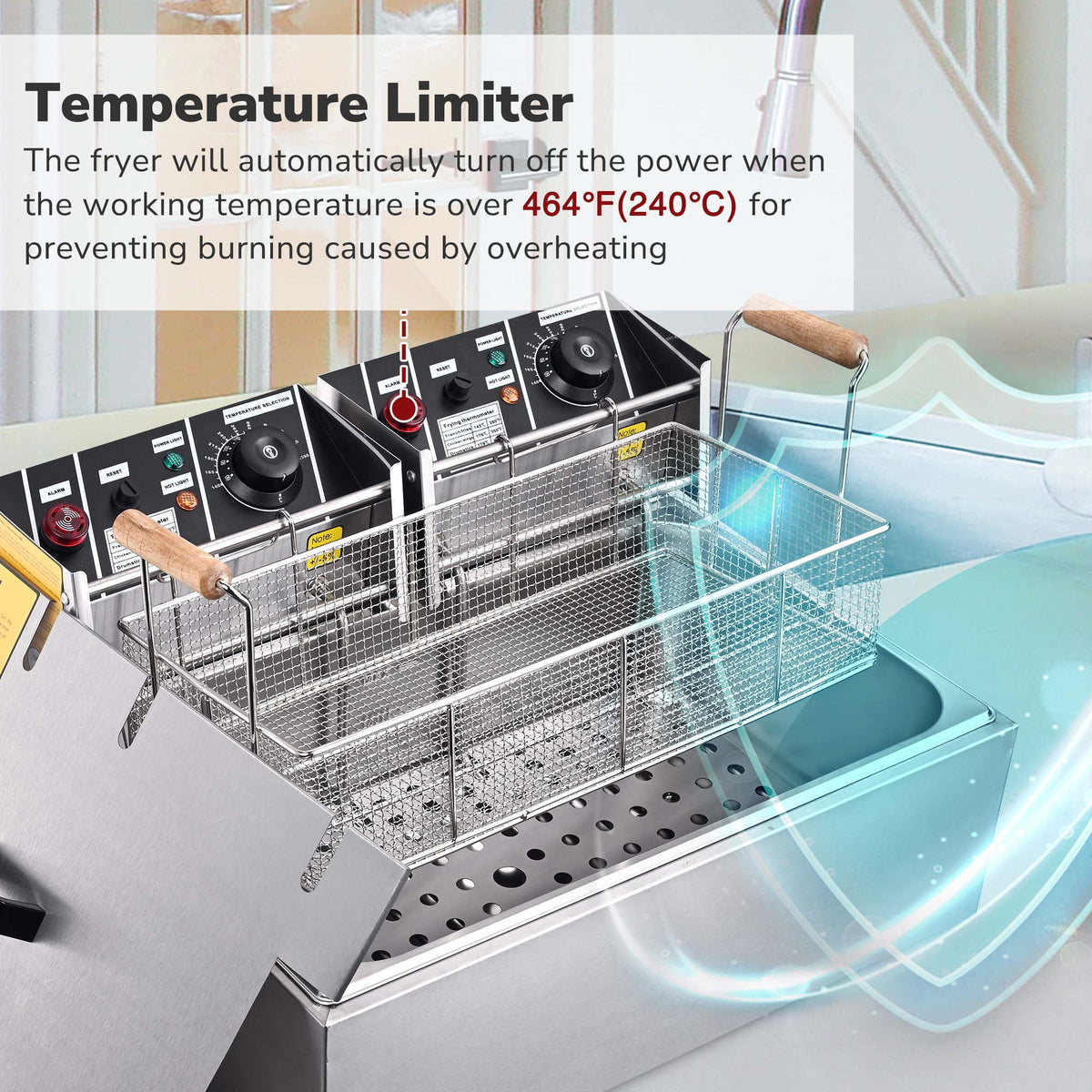 5000W 20L Electric Deep Fryer Stainless Steel Single Large Tank Basket Lid X167209