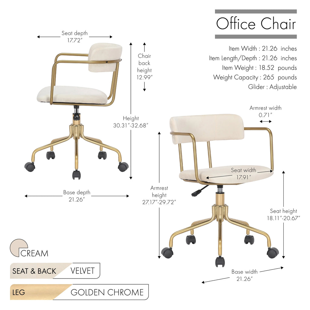 Velvet Office Chair with Gold Chrome Frame and Legs N904151