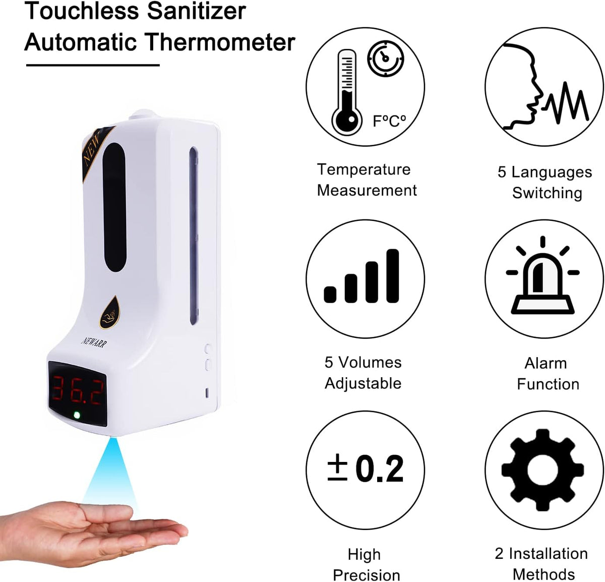 Touchless Hand Sanitizer Dispenser with Thermometer Stand M39077