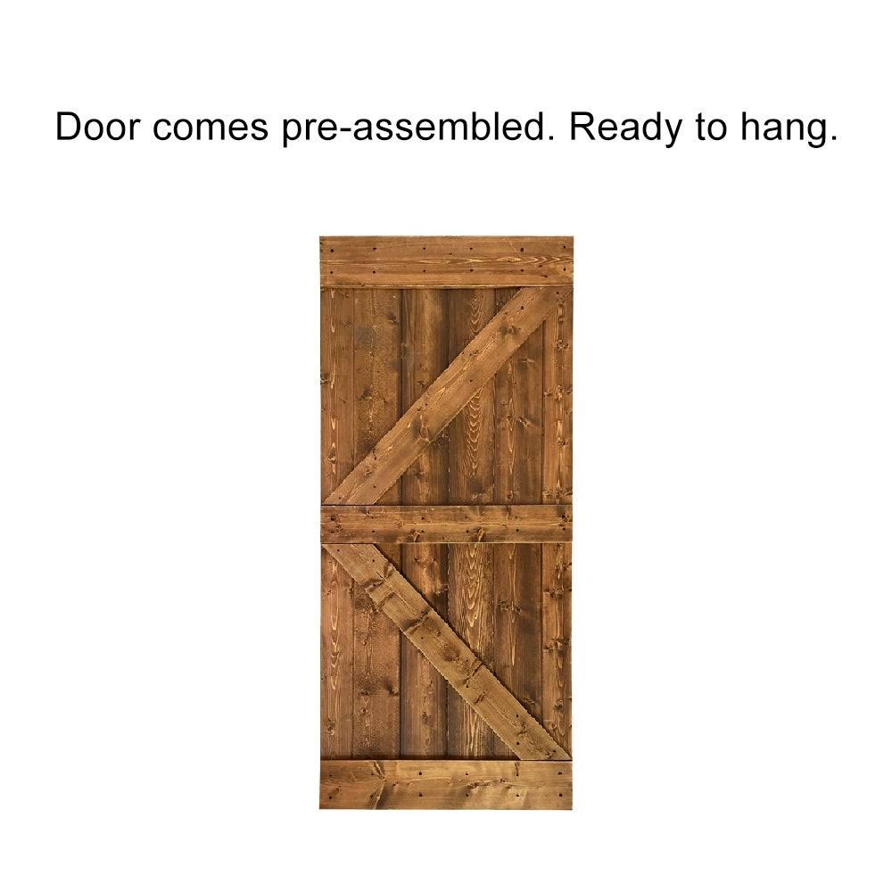 Walnut Stained Wood Interior Sliding Barn Door with Hardware Kit S55236