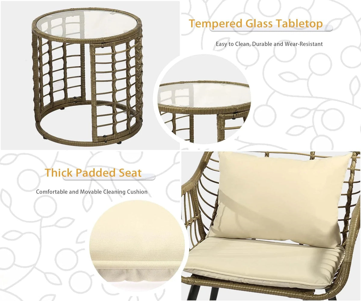 3 Piece All-Weather Patio Bistro Set with Cushions D29803