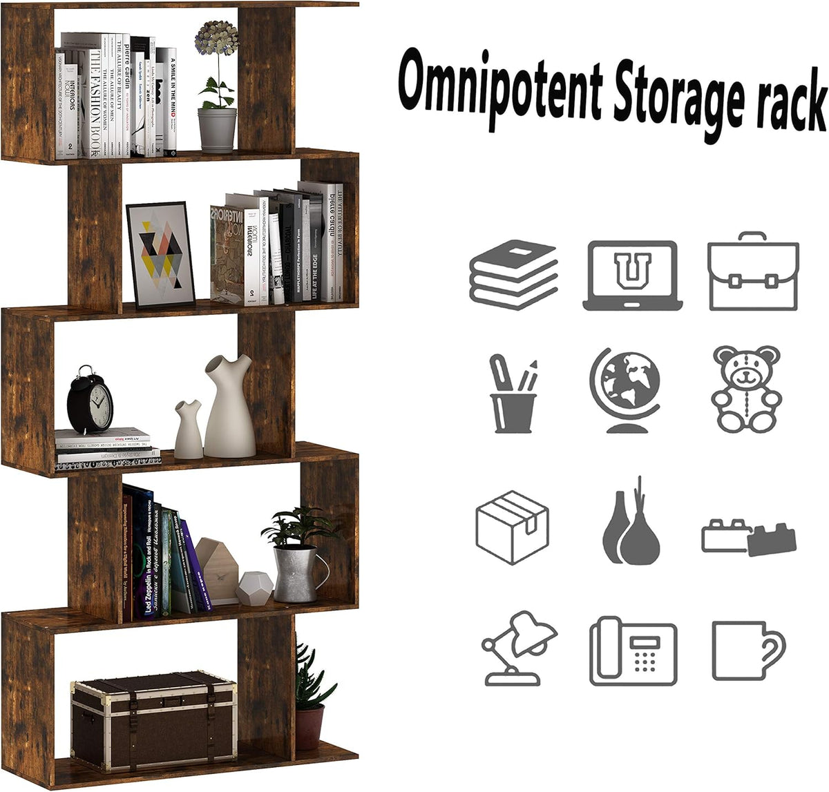 5-Tier Wood S Shaped Bookshelf H690183
