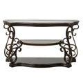 Sofa Table with Glass Table Top, Shelf, Metal Legs T6682