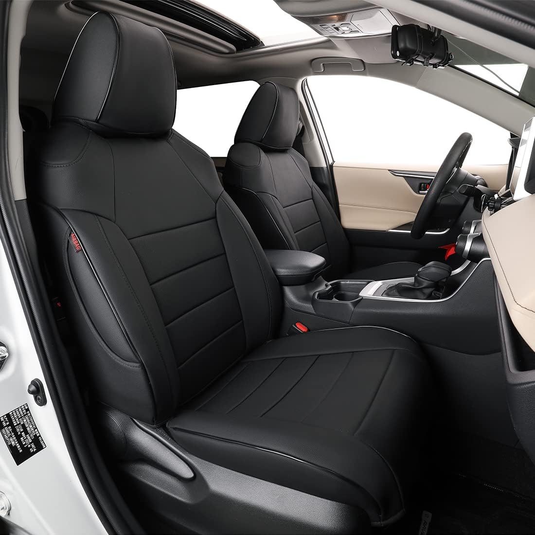 Black with Red Piping Leatherette Car Seat Covers F69536