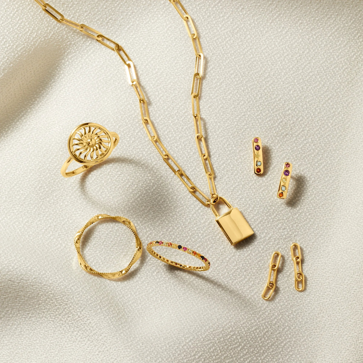 14kt Yellow Gold Paper Clip Link Padlock Necklace S47102
