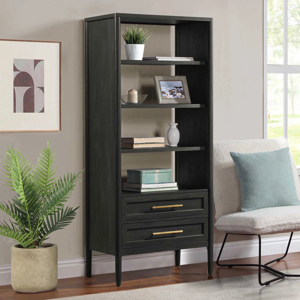 4-Shelf Bookcase with Storage Drawers W959