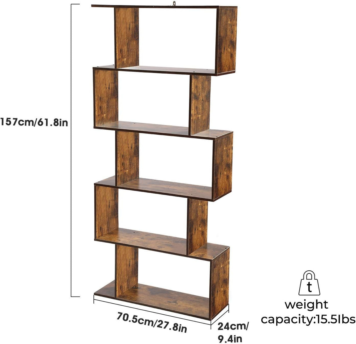 5-Tier Wood S Shaped Bookshelf H690183