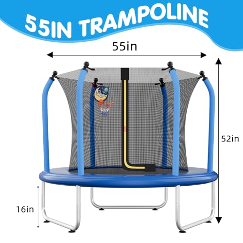 55" Toddler Trampoline with Safety Enclosure Net, Basketball Hoop U682