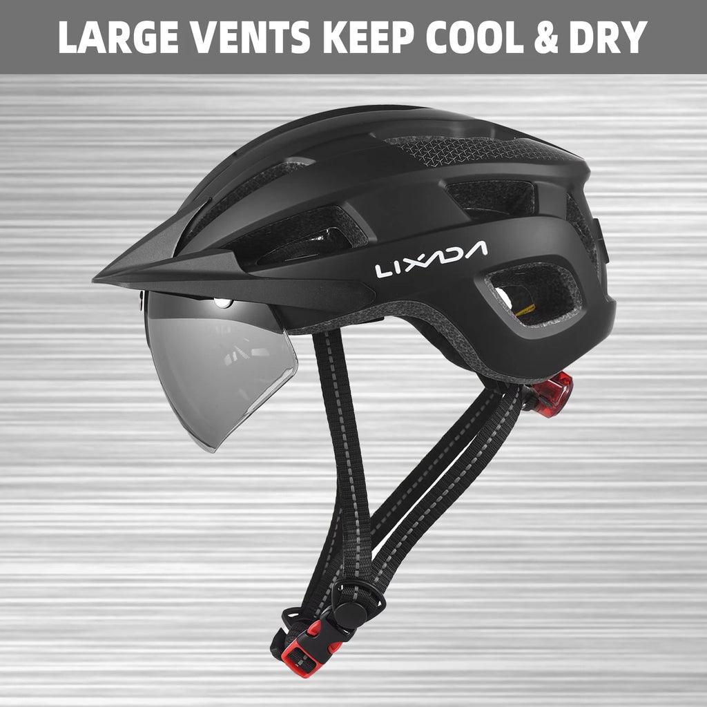 Adjustable Bicycle Helmet with Windshield, Sun Visor, and Tail Light V122825