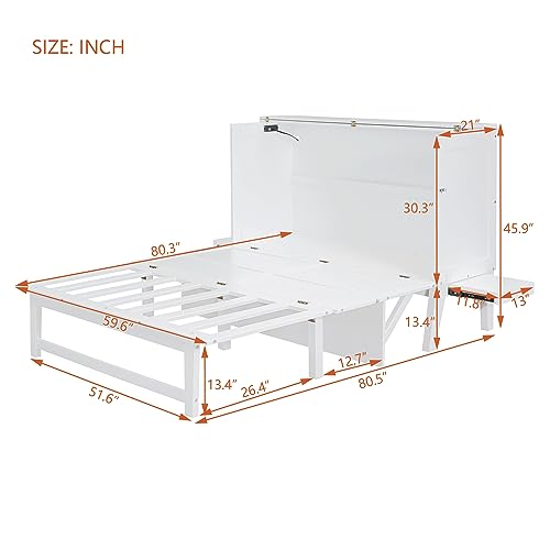 Queen Size Wood Murphy Bed with Bookcase and Storage Drawer W936290