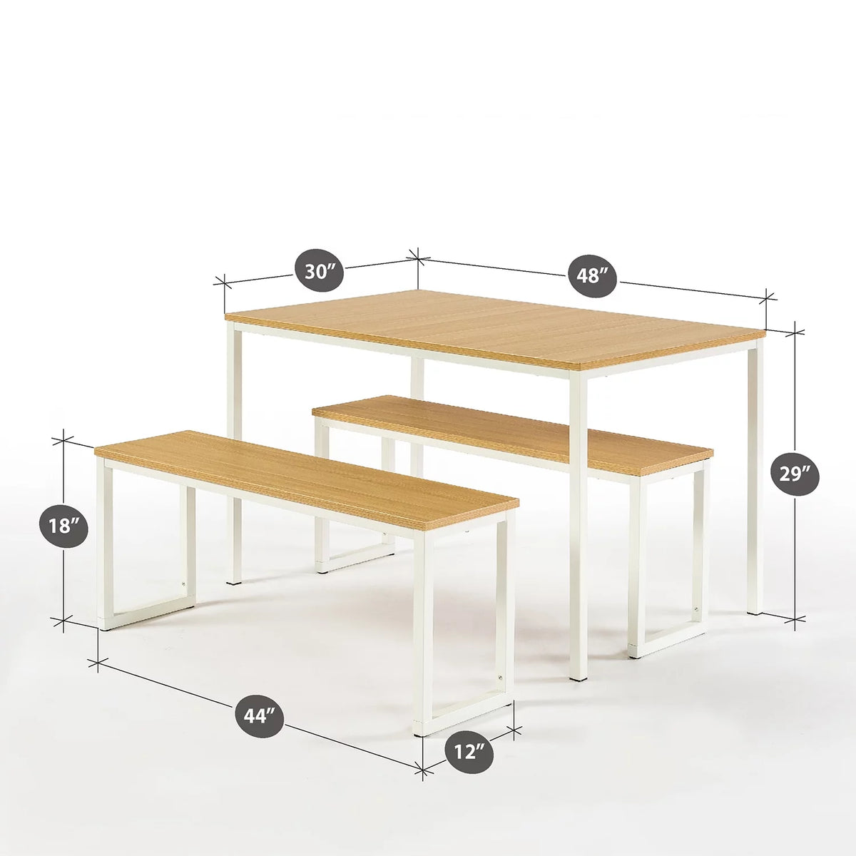 White Metal 3 Piece Dining Table with Benches X211306