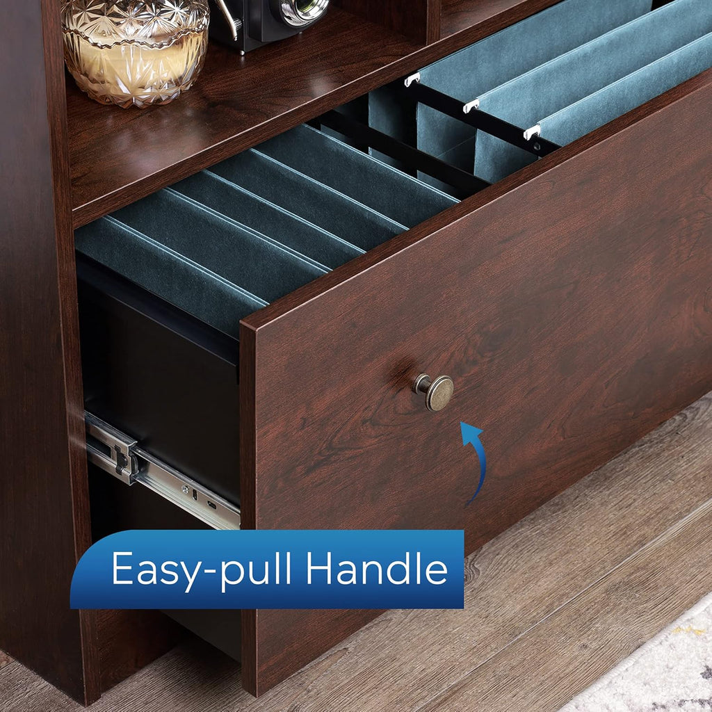 Cherry Wood Lateral File Cabinet with 2 Open Shelves E35521