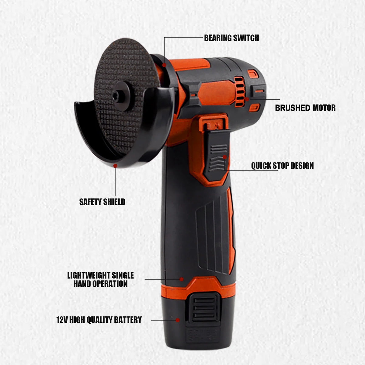 12V Cordless Angle Grinder Kit 3 Inch 19500 rpm with 2 1300mAh Lithium-Ion Battery T54658