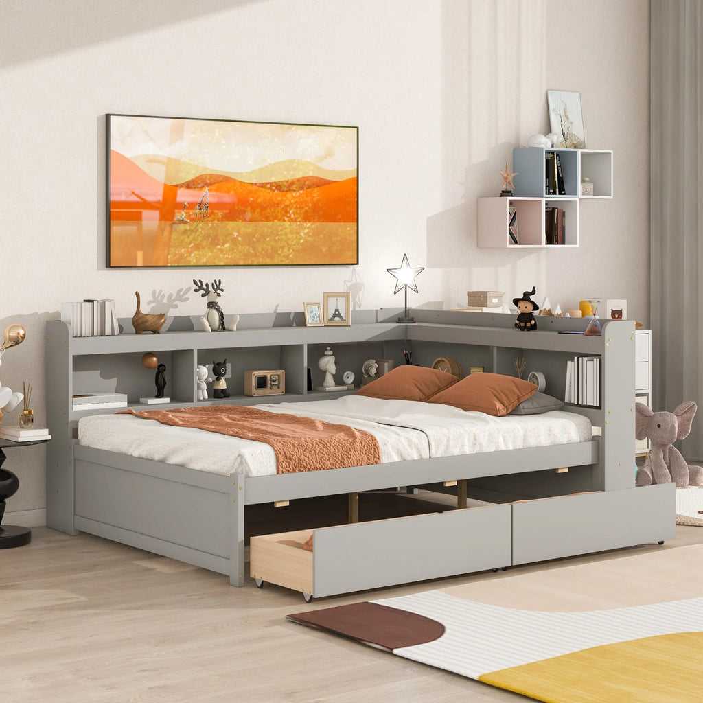 White Wood Twin Size Platform Bed with Storage Drawers X248406