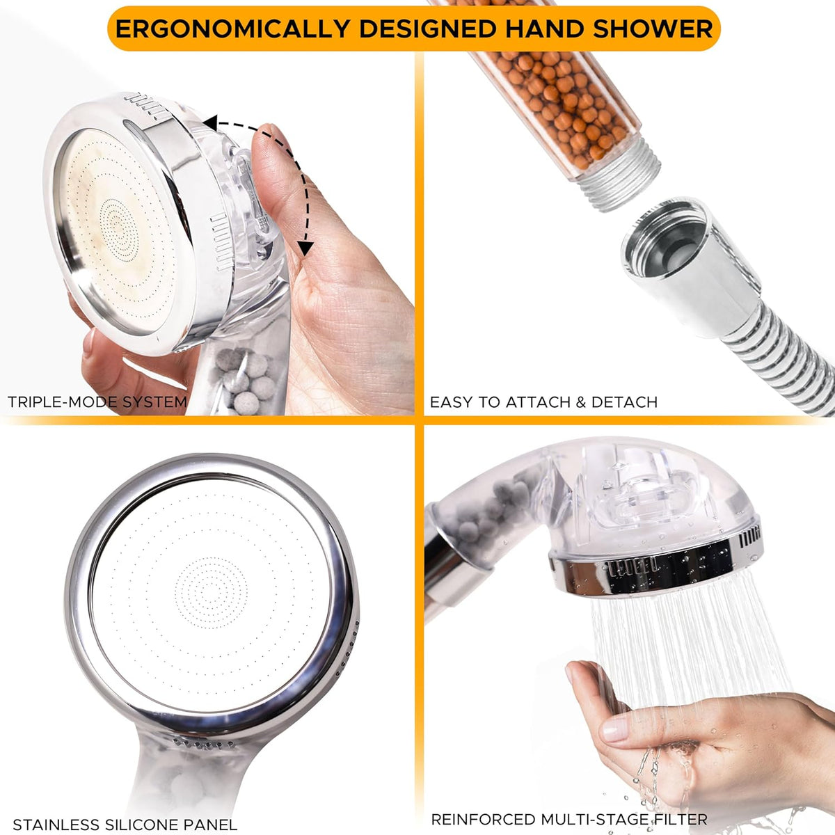 Shower Head with Triple Filtration Handheld Shower Head 3 Modes Adjustable Shower Head with Mineral Stones I4320