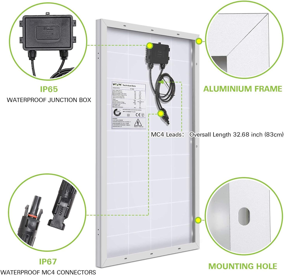 100 Watt 12 Volt Monocrystalline Solar Panel B1528