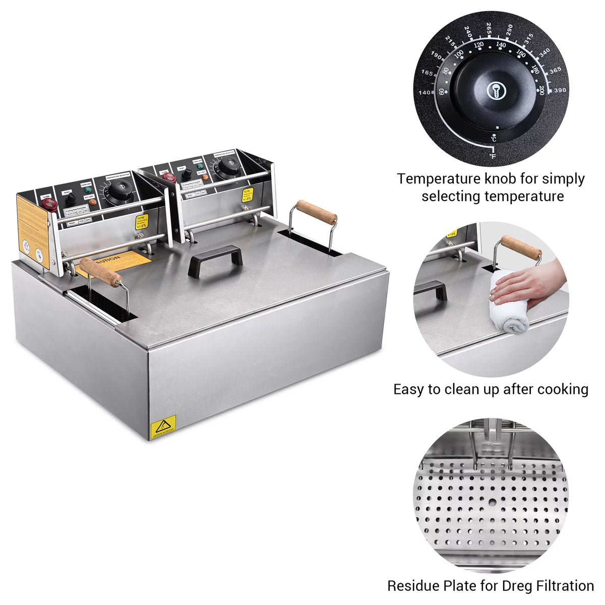 5000W 20L Electric Deep Fryer Stainless Steel Single Large Tank Basket Lid X167209
