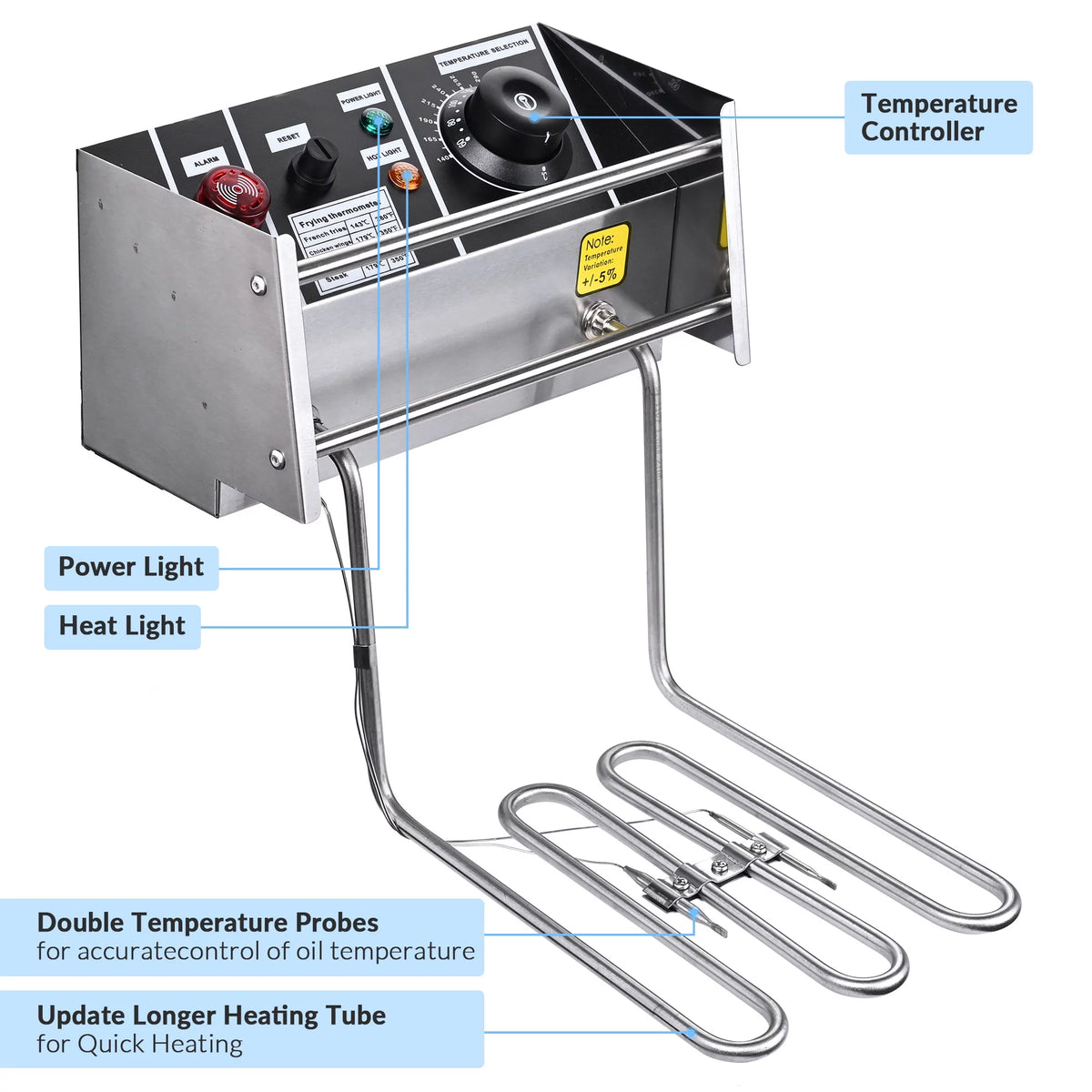5000W 20L Electric Deep Fryer Stainless Steel Single Large Tank Basket Lid X167209