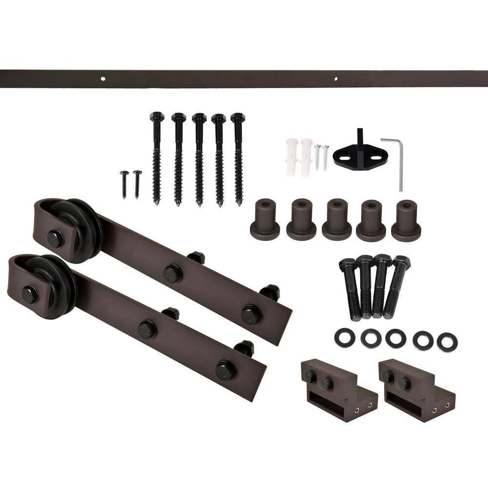 Walnut Stained Wood Interior Sliding Barn Door with Hardware Kit S55236