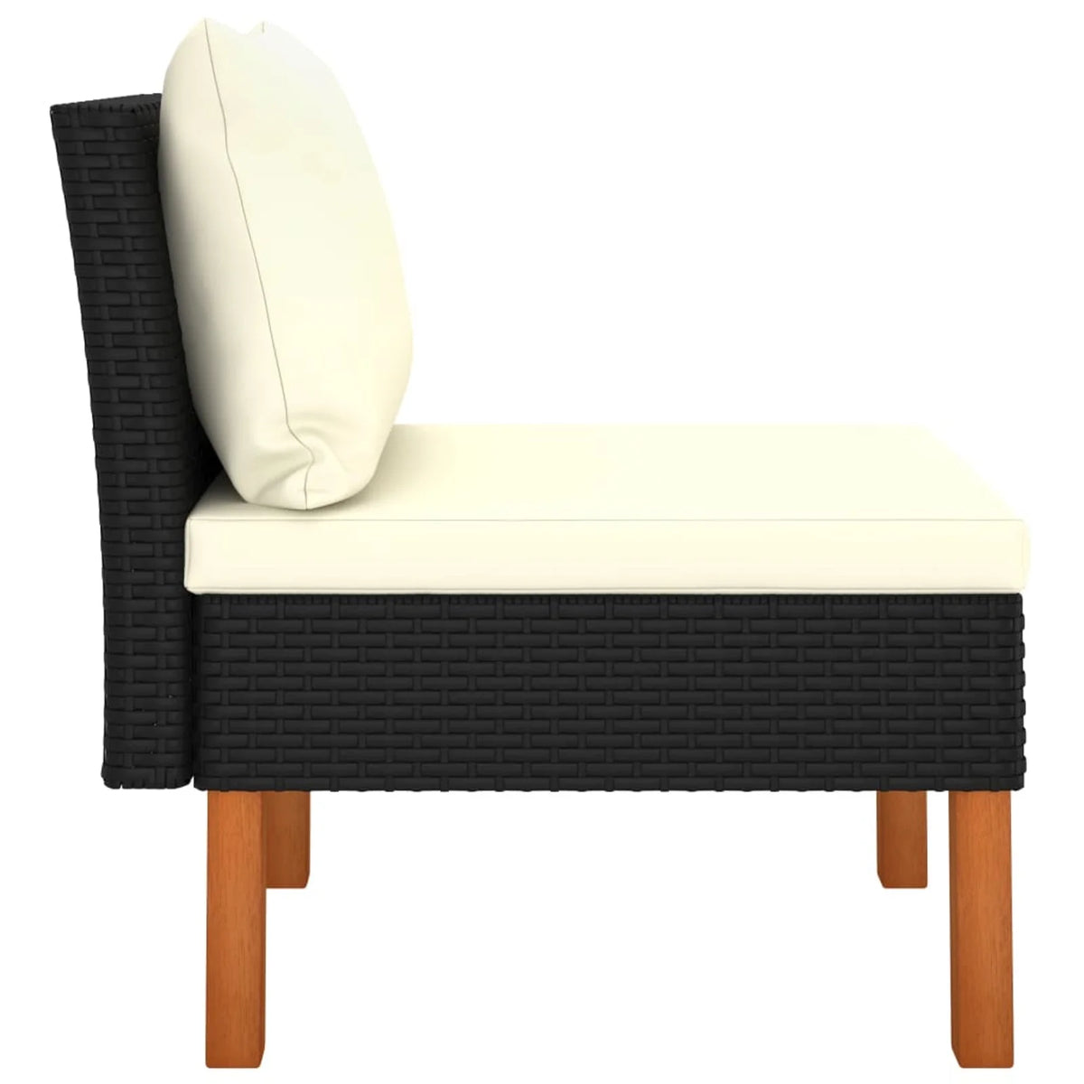 Middle Sofa with Cream White Seat and Back Cushions Black Poly Rattan Eucalyptus Wood Outdoor Sofa C23813