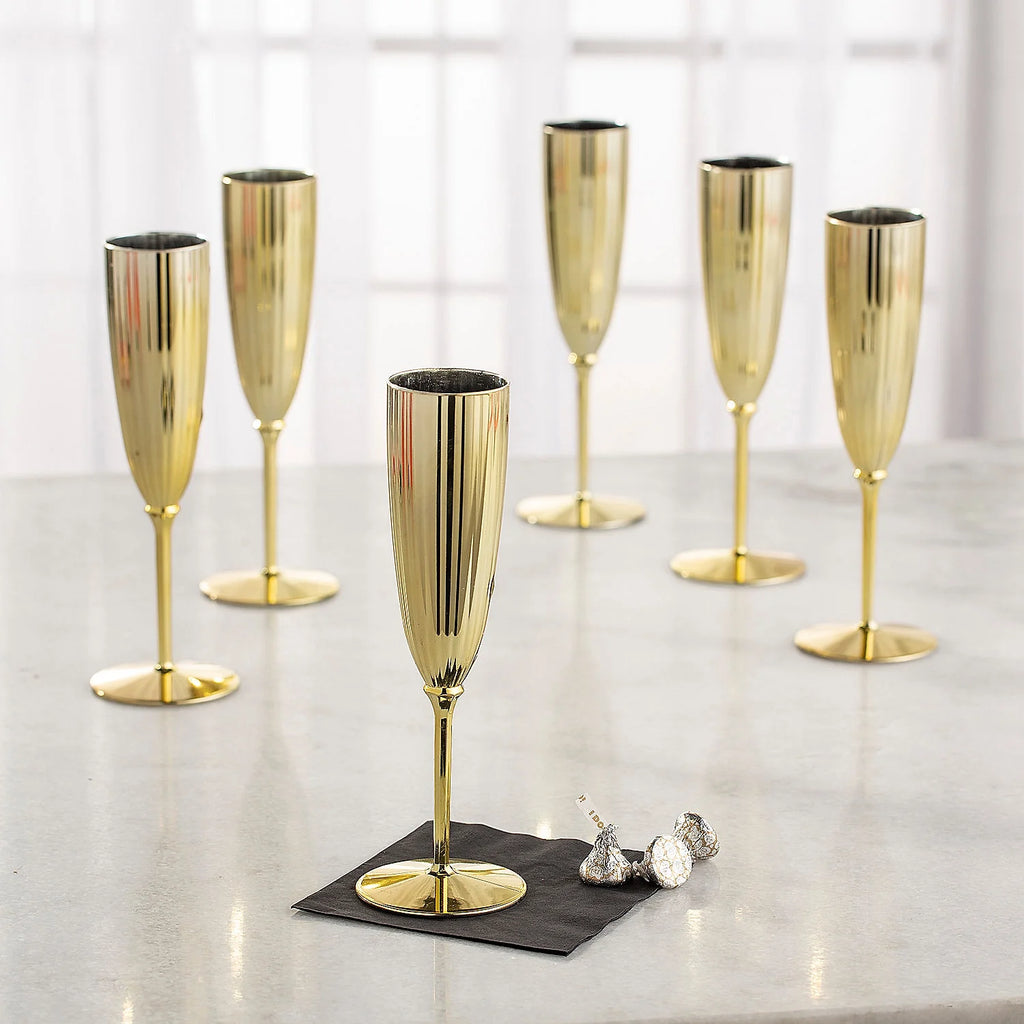 Gold Metallic Plastic Champagne Flutes 48 Pieces X235528