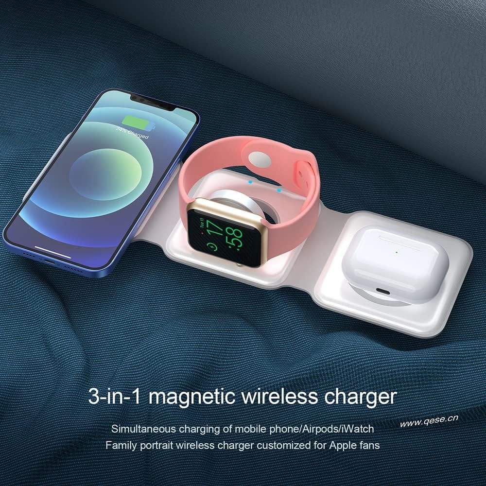 3 in 1 Magnetic Wireless Charging Stand with Cable for iPhone AirPods iWatch Android, White S131