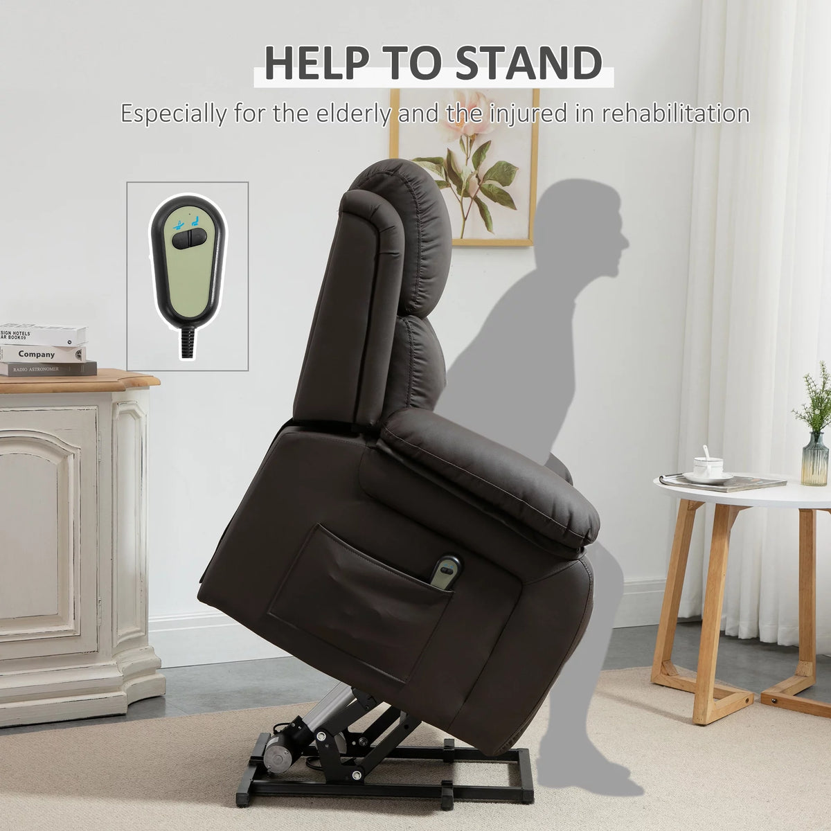 Brown PU Leather Power Lift Recliner Chair G9668