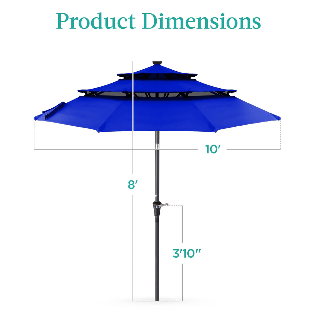 10ft 3-Tier Solar Patio Umbrella with 24 LED Lights X606766