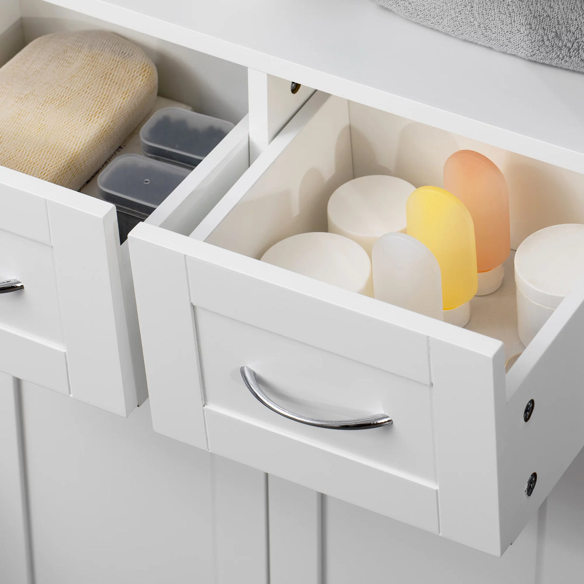 White Freestanding Bathroom Cabinet with Two Drawers and Adjustable Shelf T381
