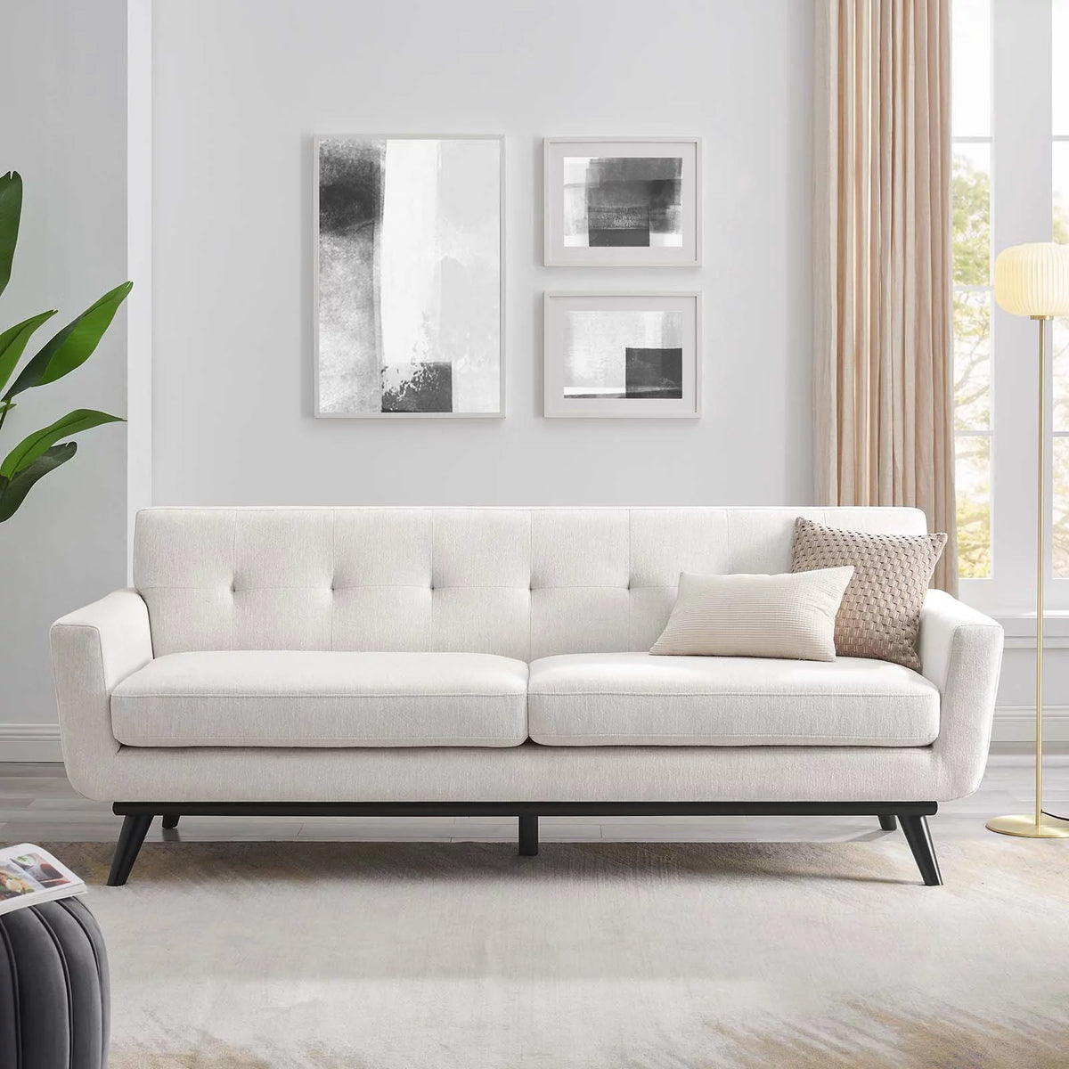 Ivory Herringbone Fabric Sofa T189