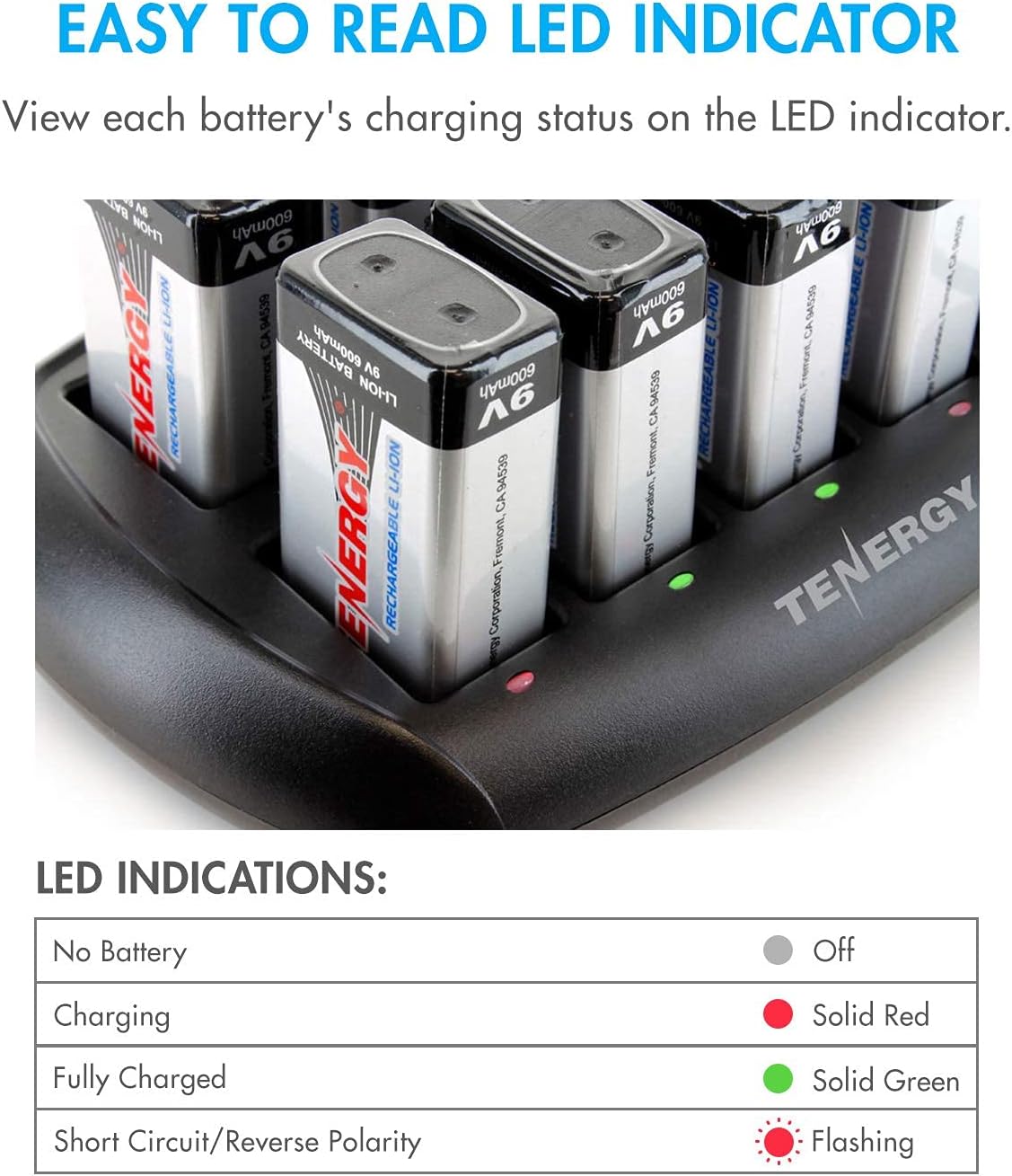9V Rechargeable Batteries 600mAh 10PCS with 10-Slot Charger D181