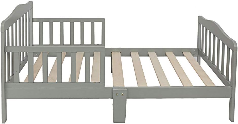 Gray Wooden Toddler Bed with Safety Guardrails B94426