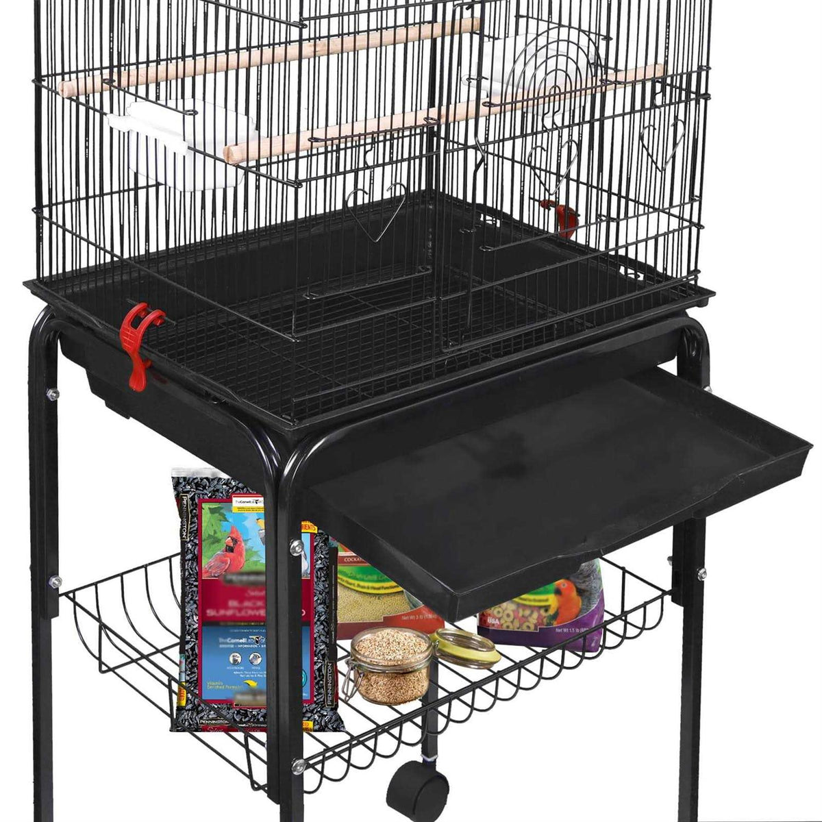 Large Wrought Iron Bird Cage with Rolling Stand L212