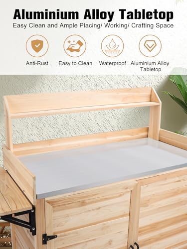 Foldable Wooden Potting Bench with Storage Cabinet C20861