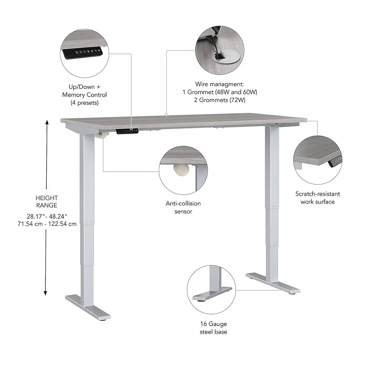 Adjustable Desk in Platinum Gray H878