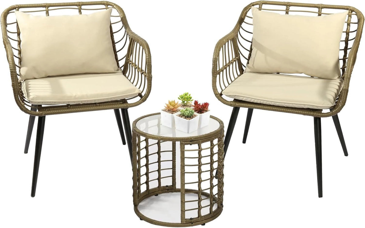 3 Piece All-Weather Patio Bistro Set with Cushions D29803
