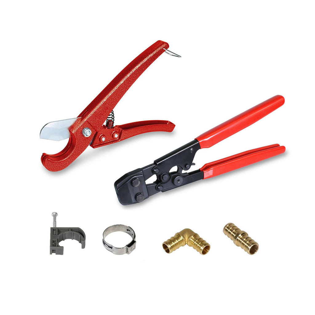 PEX Plumbing Kit with Crimper Tool, Cutter Tool, Carrying Case, Lead Free Brass Barbed 1/2 inch U965